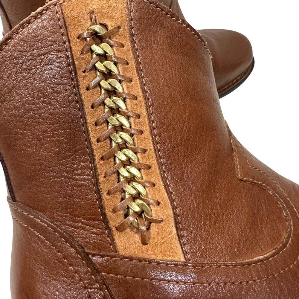 Nurture Willa Brown Leather Western Ankle Boots Chain Detail Side Zip Mens 6M - Picture 6 of 10